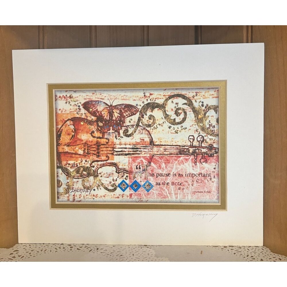 Limited Edition Collage Print Deborah Hershey Artist Signed Matted Music ThemeT